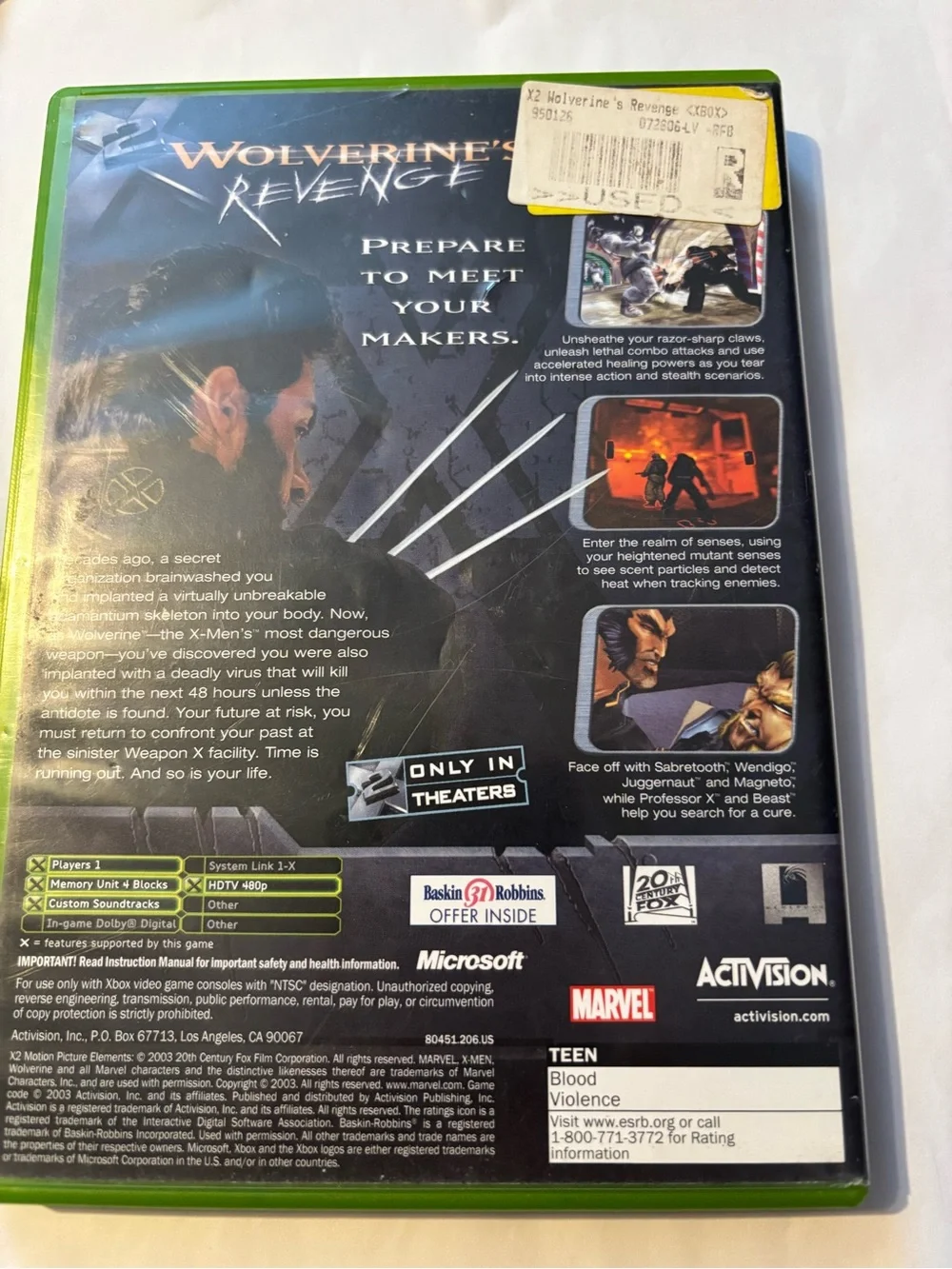Xbox Wolverine's Revenge CIB